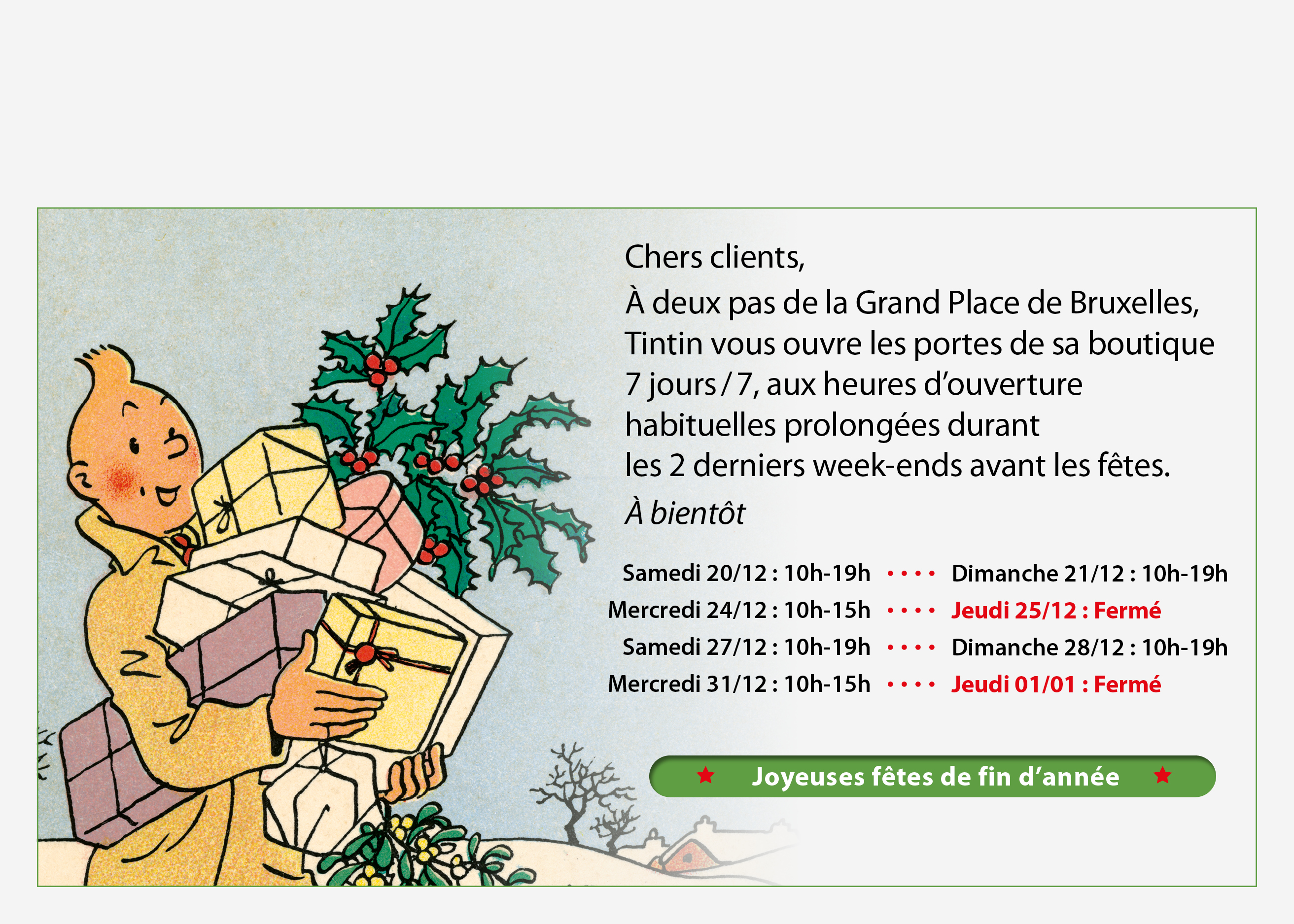 Boutique Tintin - horaires ouvertures